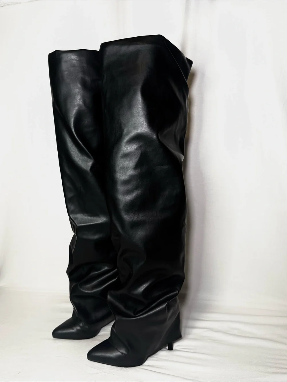 Fashion Nova Black Thigh-High Pump Boots